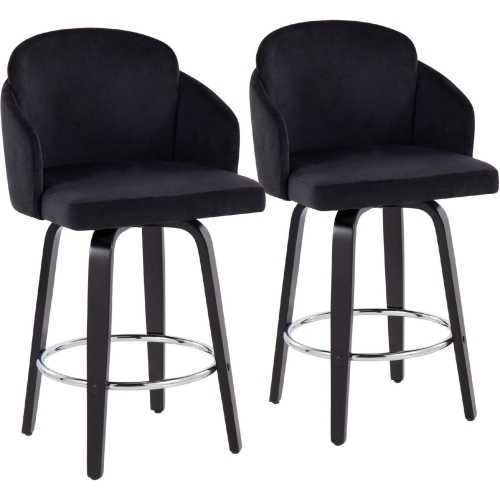 Dahlia 25" Counter Stool in Black Velvet, Black Wood & Chrome (Set of 2)